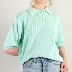 Vintage Linen & Cotton Knit Tee in Mint